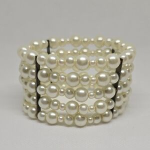5 Row Ivory Stretch Faux Pearl Bead Corsage Cuff Bracelet